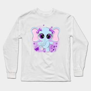 Cute elephant with purple eyes Long Sleeve T-Shirt